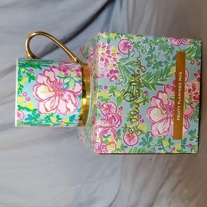 Lilly Pulitzer 12 oz ceramic mug Seasalt Blue Fruity Flamingo